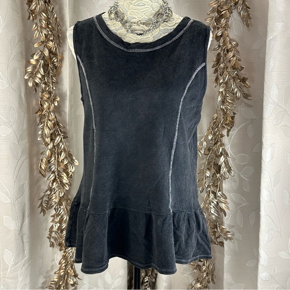 Sew In Love Black Mineral Washed Waffle Knit Peplum Tank | Small - Picture 1 of 8